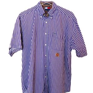 Vintage Tommy Hilfiger Men's Large Button Up Short Sleeve Shirt Purple Striped